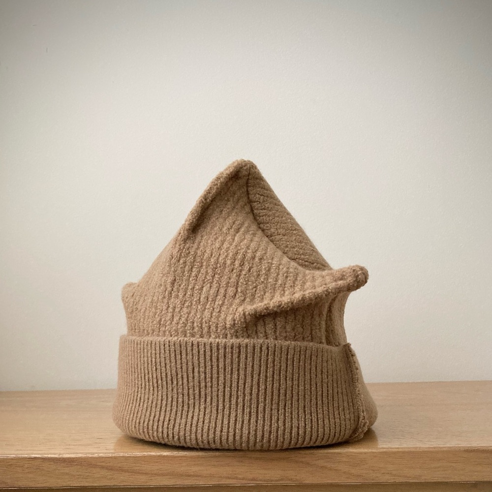 joodito origami crown ribbed wool sweater hat winter beanie cap large tan camel - Picture 7 of 8